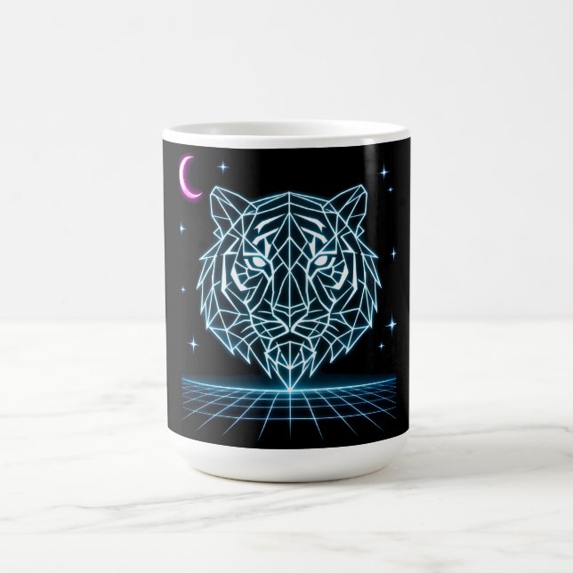 Neon-Tiger-Synthwave – Elektrischer Retro-Striker Kaffeetasse (Mittel)