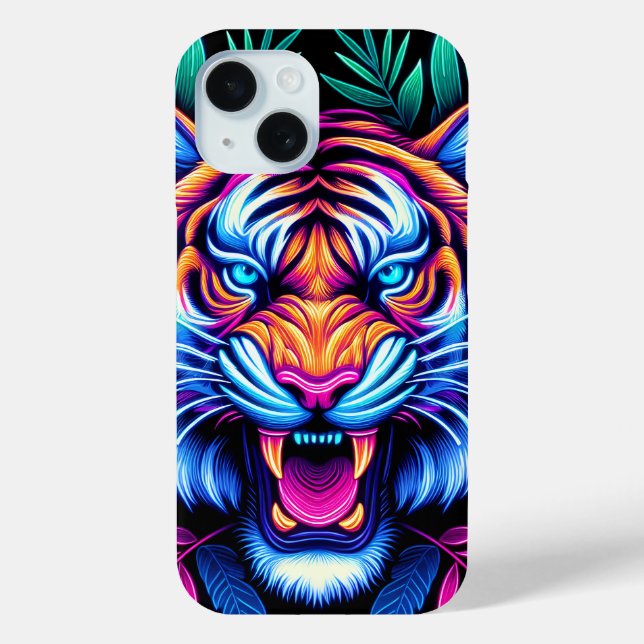 Neon Tiger und Dschungel-Blätter Case-Mate iPhone Hülle (Rückseite)