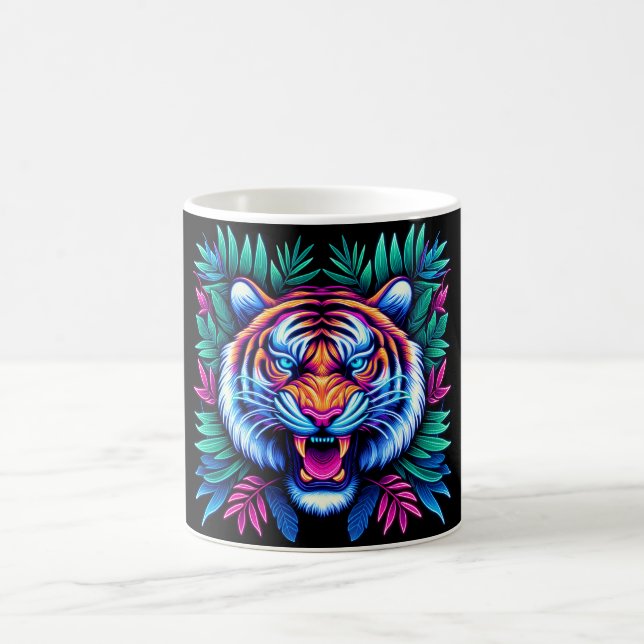Neon Tiger und Dschungel-Blätter Kaffeetasse (Mittel)