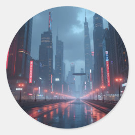 Neon Tomorrow – Cyberpunk-Stadtbild Klassisch Rund Runder Aufkleber
