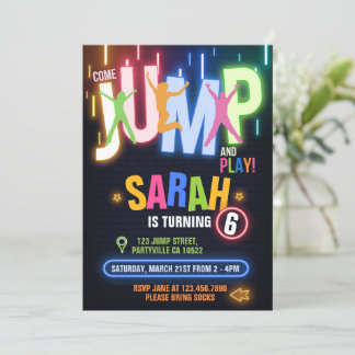 Neon Trampolin Bob Geburtstagsparty Einladung