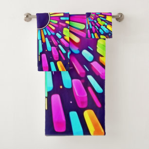 Neon-Traumlandschaft: Eine psychedelische Reise Badhandtuch Set