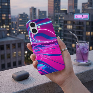 Neon-Traumwelle Elektrisches Rosa und Blau Abstrak iPhone 16 Hülle