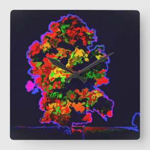 Neon Tree Explosion Quadratische Wanduhr