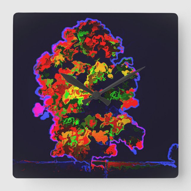 Neon Tree Explosion Quadratische Wanduhr (Vorderseite)