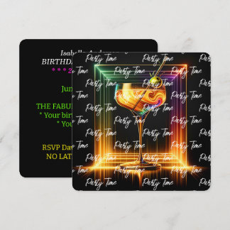 Neon Trendy Party Time Personalisiert Einladung