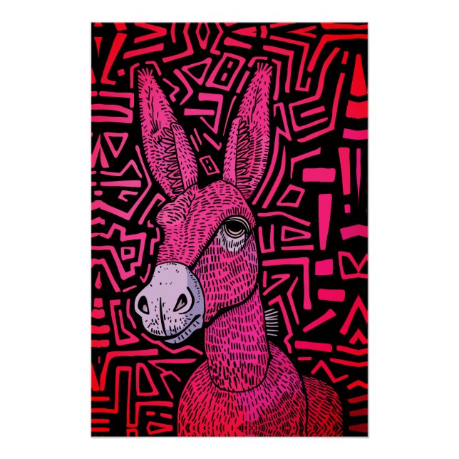 Neon Tribal Donkey - Bold and Psychedelic Wall Art Poster (Vorderseite)