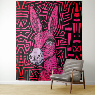 Neon Tribal Donkey - Bold and Psychedelic Wall Art Wandteppich