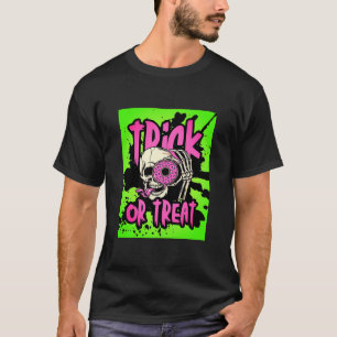 Neon Trick or Treat Totenkopf & Donut T-Shirt