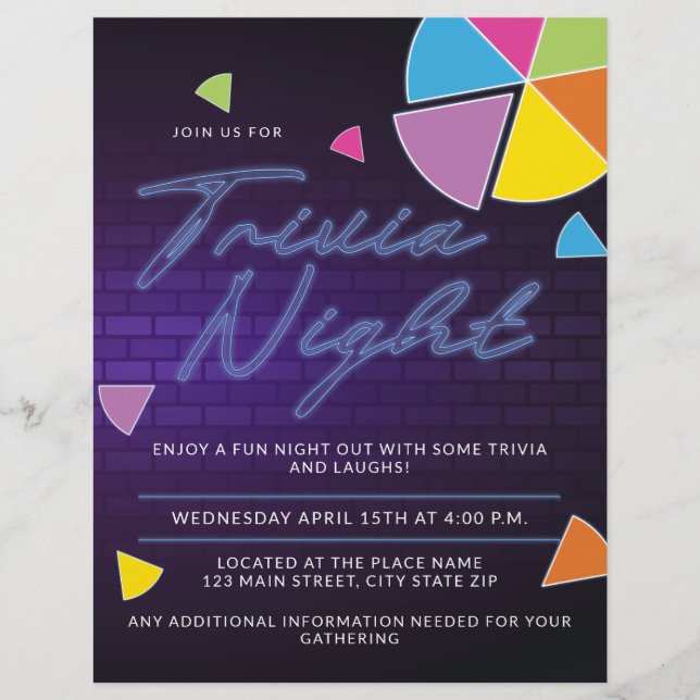 Neon Trivia Night Party Flyer (Vorne)