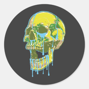 Neon-Tropfende-Schädel-Illustration – Fette Grunge Runder Aufkleber