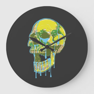 Neon-Tropfender-Schädel-Illustration – Fette Grung Große Wanduhr