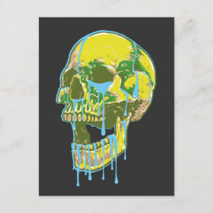 Neon-Tropfender-Schädel-Illustration – Fette Grung Postkarte