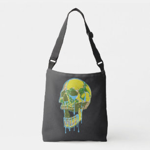 Neon-Tropfschädel-Illustration – Fette Grunge-Kuns Tragetaschen Mit Langen Trägern