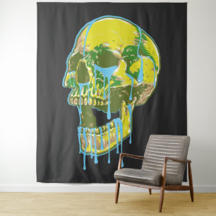 Neon-Tropfschädel-Illustration – Fette Grunge-Kuns Wandteppich