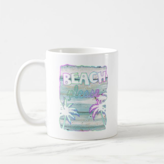 Neon Tropical Beach Wood Vacation Palmen Kaffeetasse (Links)
