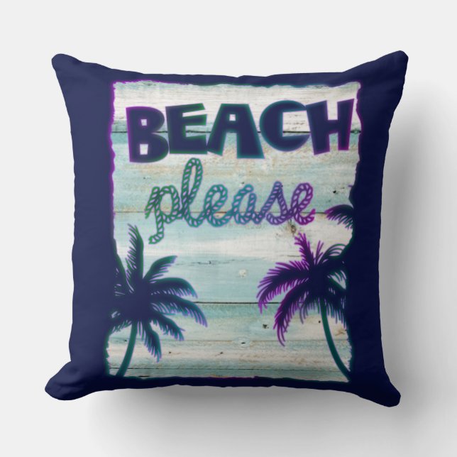 Neon Tropical Beach Wood Vacation Palmen Kissen (Vorderseite)