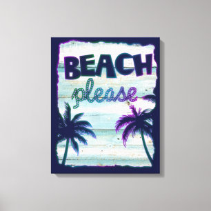 Neon Tropical Beach Wood Vacation Palmen Leinwanddruck