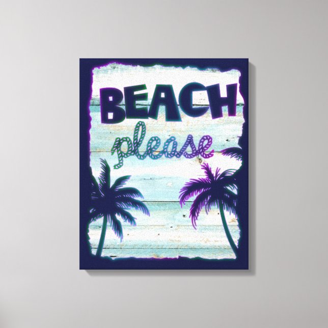 Neon Tropical Beach Wood Vacation Palmen Leinwanddruck (Vorderseite)