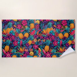 Neon Tropical Fruit Flower Beach Towel - Pineapple Strandtuch