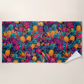 Neon Tropical Fruit Flower Beach Towel - Pineapple Strandtuch