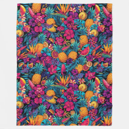 Neon Tropical Fruit Flower Throw Blanket Fleecedecke