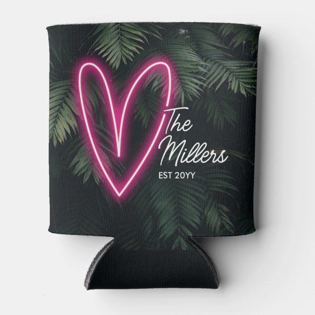 Neon Tropical Palm Liebe Gastgeschenk Hochzeit Dosenkühler (Vorderseite)
