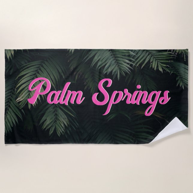 Neon Tropical Palms City Name Bachelorette Strandtuch (Vorderseite)
