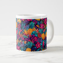 Neon-Tropische-Frucht-Blumen-Kaffeetasse - Ananas