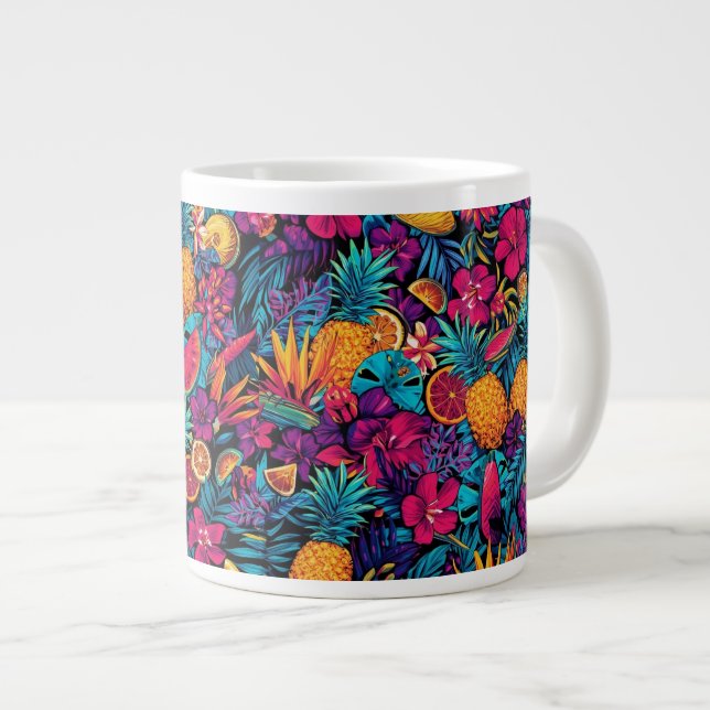 Neon-Tropische-Frucht-Blumen-Kaffeetasse - Ananas Jumbo-Tasse (Vorderseite Rechts)