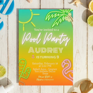 Neon-Tropische Poolparty Einladung