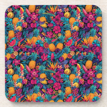 Neon-Tropisches-Frucht-Blumen-Set Untersetzer - An