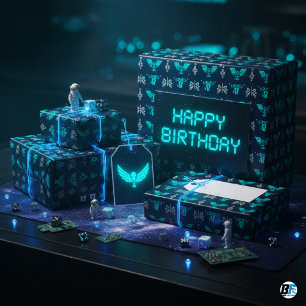 Neon Türkis Alien-Glyphen Sci-Fi-Gamer-Geburtstag Geschenkpapier