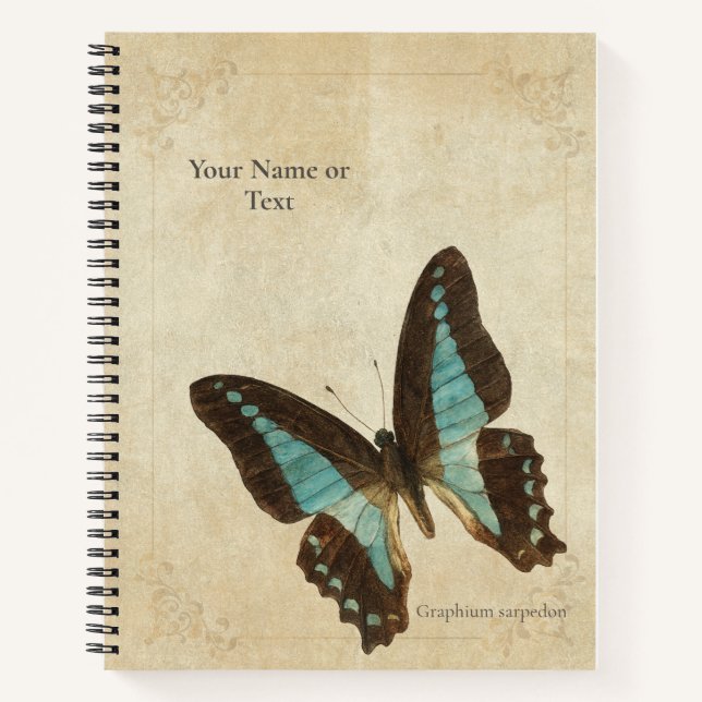 Neon Turquoise Blue Triangle Butterfly Notizbuch (Vorderseite)
