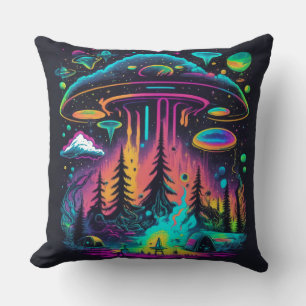Neon UFO und Alien Scene Psychedelic Art Kissen