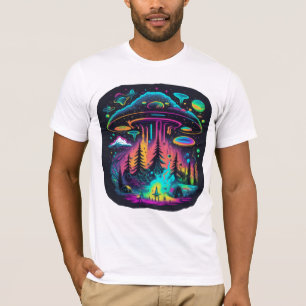 Neon UFO und Alien Scene Psychedelic Art T-Shirt