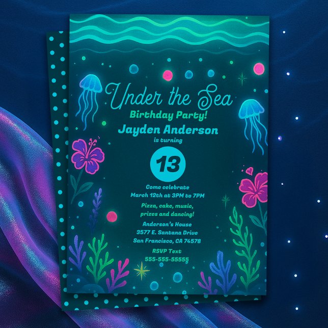 Neon Under the Sea Jellyfish Birthday Party Einladung (Neon Under the Sea Jellyfish Birthday Party Invitation)