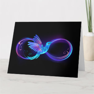 Neon-Unendlichkeitssymbol mit leuchtendem Kolibri Dankeskarte