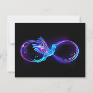 Neon-Unendlichkeitssymbol mit leuchtendem Kolibri Dankeskarte