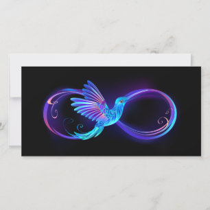 Neon-Unendlichkeitssymbol mit leuchtendem Kolibri Dankeskarte