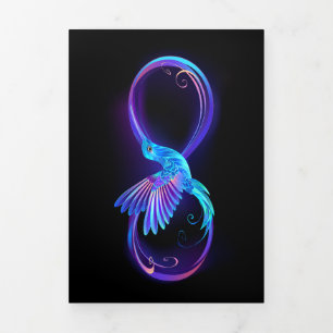 Neon-Unendlichkeitssymbol mit leuchtendem Kolibri Dreifach Gefaltete Karte