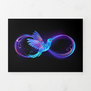 Neon-Unendlichkeitssymbol mit leuchtendem Kolibri Dreifach Gefaltete Urlaubskarte