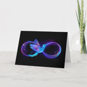 Neon-Unendlichkeitssymbol mit leuchtendem Kolibri Feiertagskarte