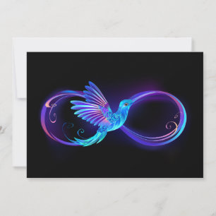 Neon-Unendlichkeitssymbol mit leuchtendem Kolibri Feiertagskarte