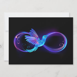 Neon-Unendlichkeitssymbol mit leuchtendem Kolibri Feiertagskarte