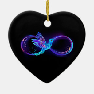 Neon-Unendlichkeitssymbol mit leuchtendem Kolibri Keramik Ornament
