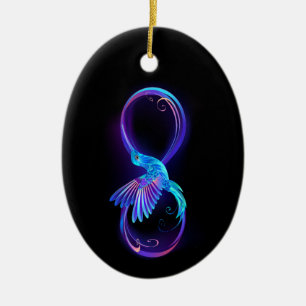 Neon-Unendlichkeitssymbol mit leuchtendem Kolibri Keramik Ornament