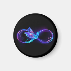 Neon-Unendlichkeitssymbol mit leuchtendem Kolibri Magnet