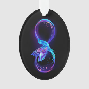 Neon-Unendlichkeitssymbol mit leuchtendem Kolibri Ornament