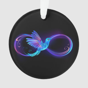Neon-Unendlichkeitssymbol mit leuchtendem Kolibri Ornament